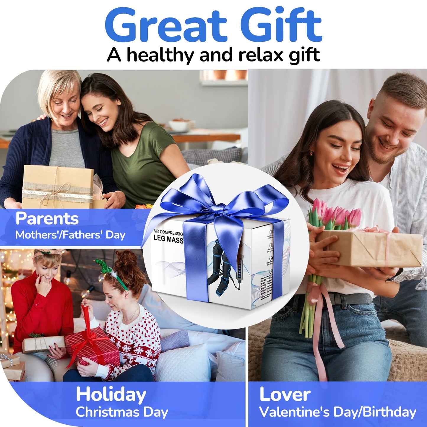 Leg Massager, Air Compression Foot Massager for Leg, Calf, Thigh, Vibration, Knee Heating, Helpful for Varicose Veins, Muscle Fatigue, Cramps, Swelling, Gift for Fathers' Mothers' Day