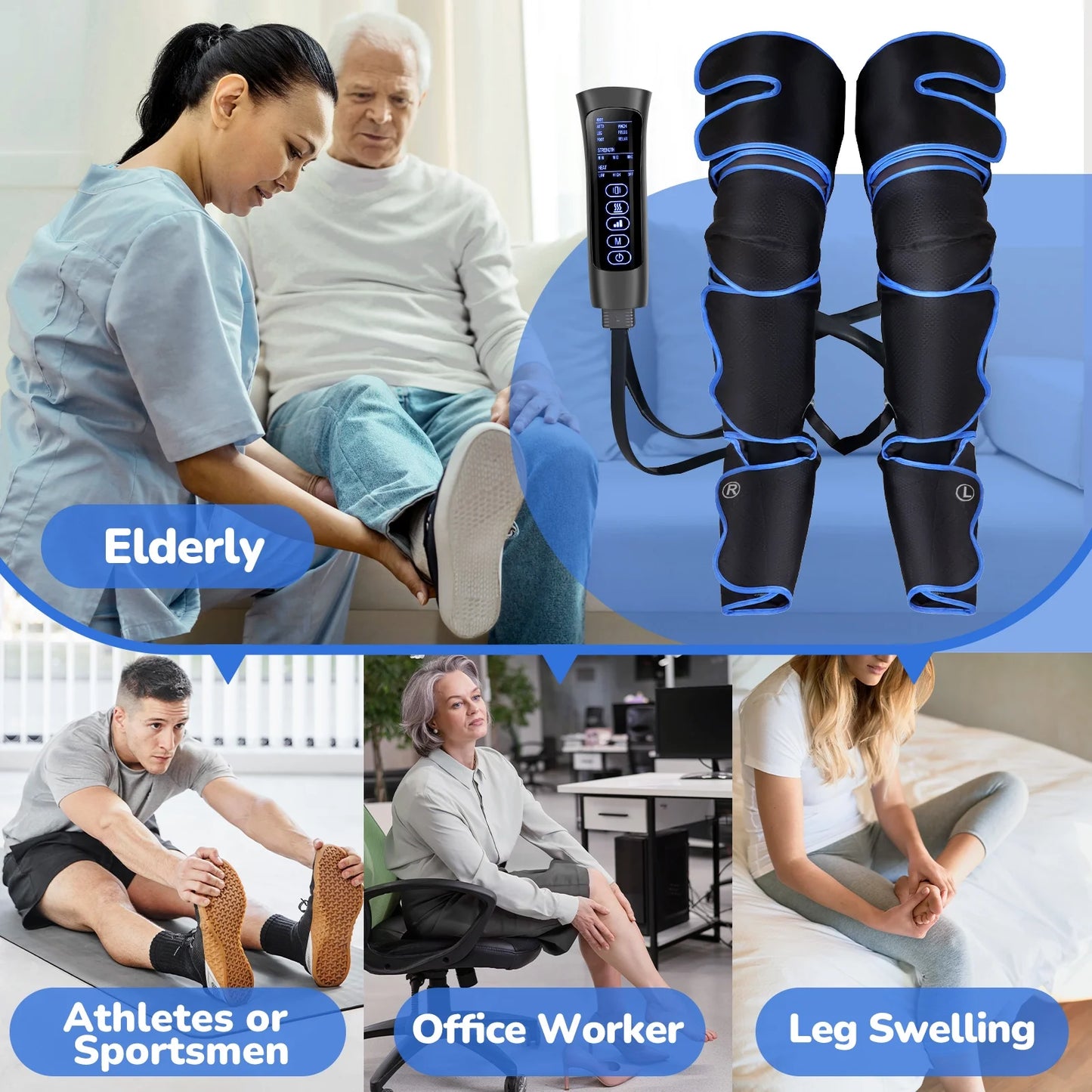 Leg Massager, Air Compression Foot Massager for Leg, Calf, Thigh, Vibration, Knee Heating, Helpful for Varicose Veins, Muscle Fatigue, Cramps, Swelling, Gift for Fathers' Mothers' Day