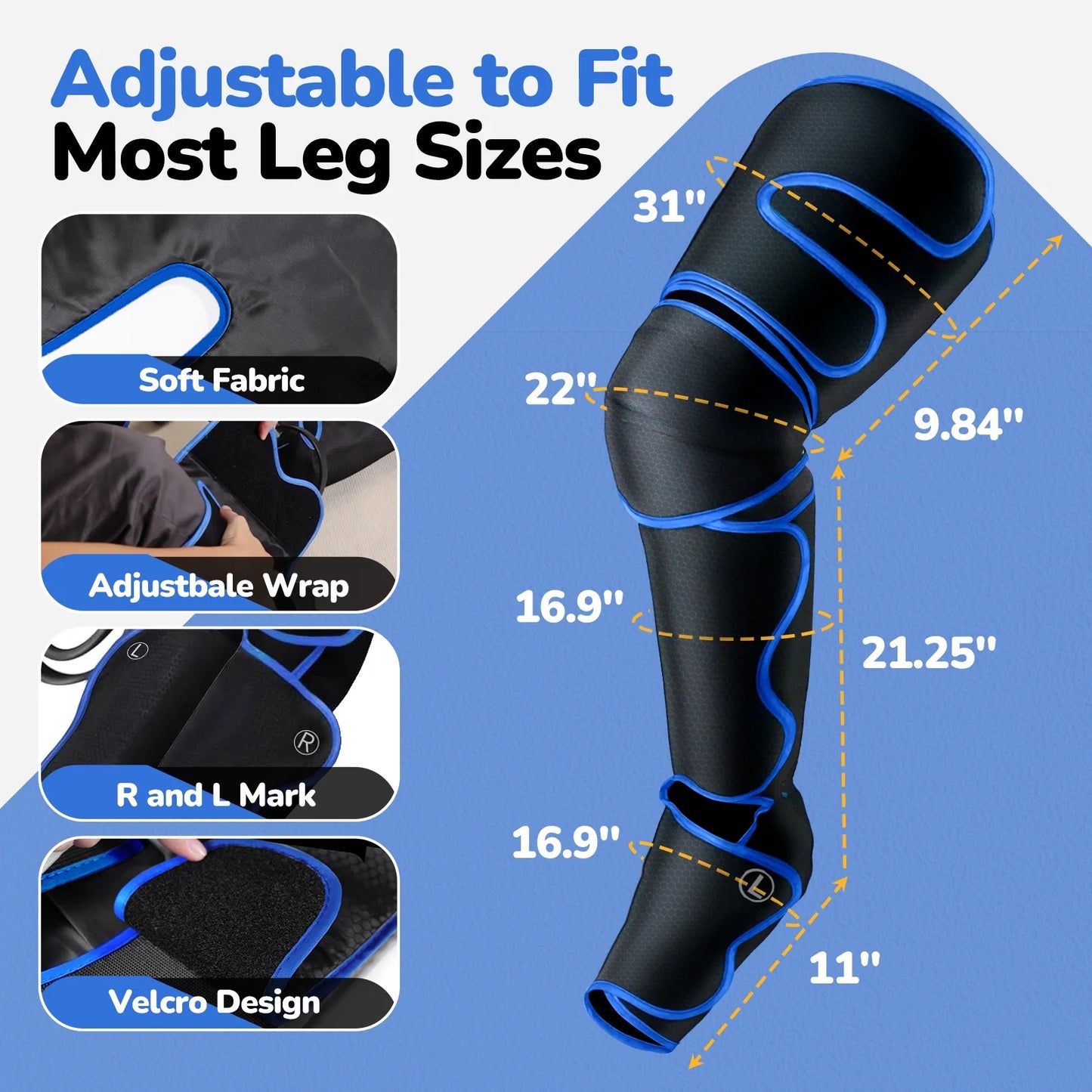 Leg Massager, Air Compression Foot Massager for Leg, Calf, Thigh, Vibration, Knee Heating, Helpful for Varicose Veins, Muscle Fatigue, Cramps, Swelling, Gift for Fathers' Mothers' Day