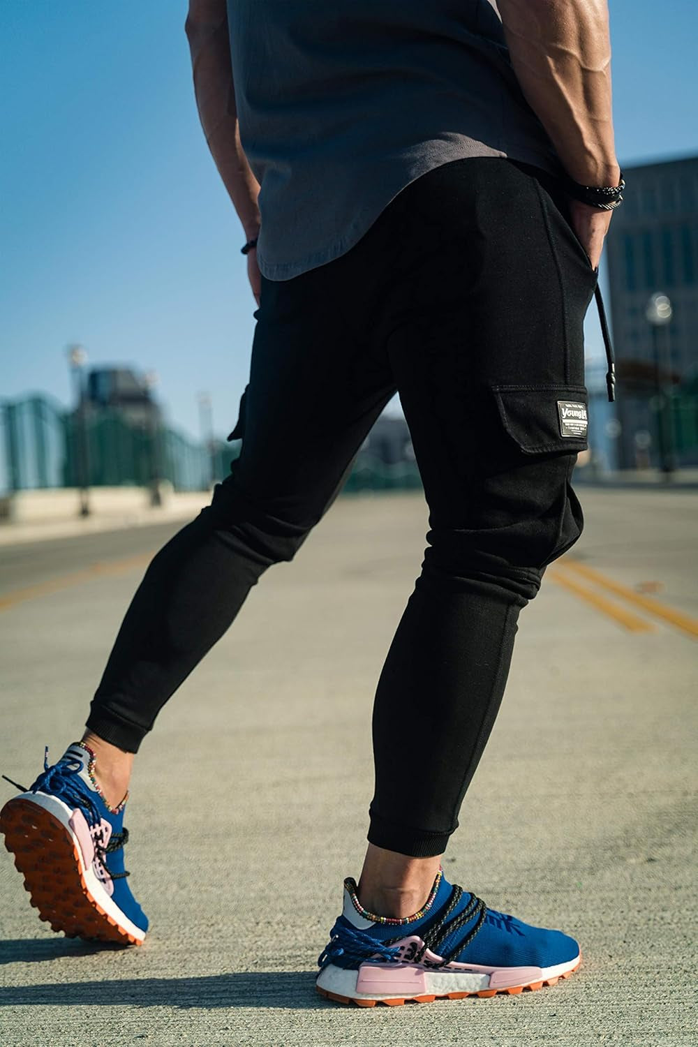 Mens Minimalist Slim Fit Joggers | Skinny Fit Sweatpants with Extra Pockets | 225 Black XL