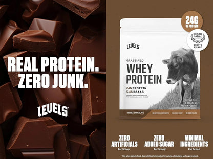 Grass Fed 100% Whey Protein Powder, No Hormones, Double Chocolate, 1LB