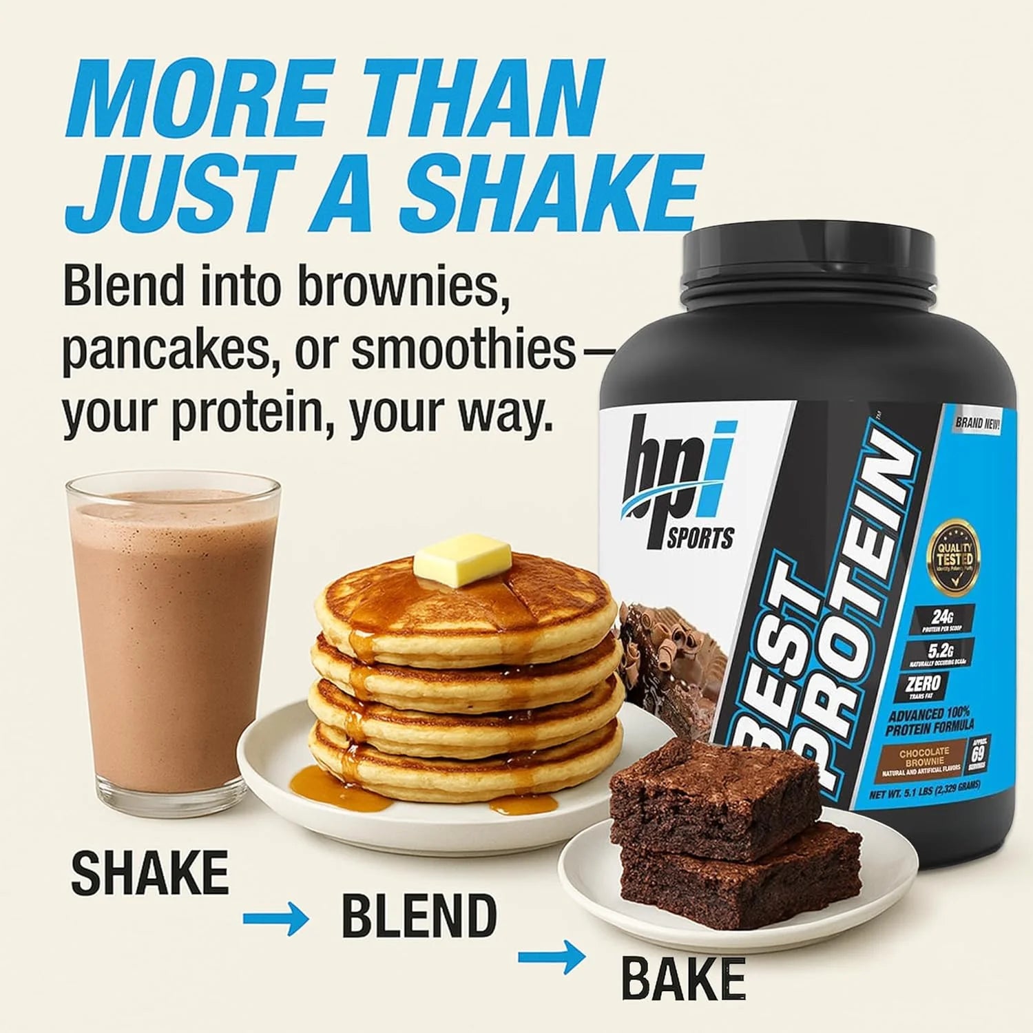 Best Protein Powder, 100% Whey Blend for Muscle Growth & Recovery, Chocolate Brownie, 5.1 Lbs (69 Servings)