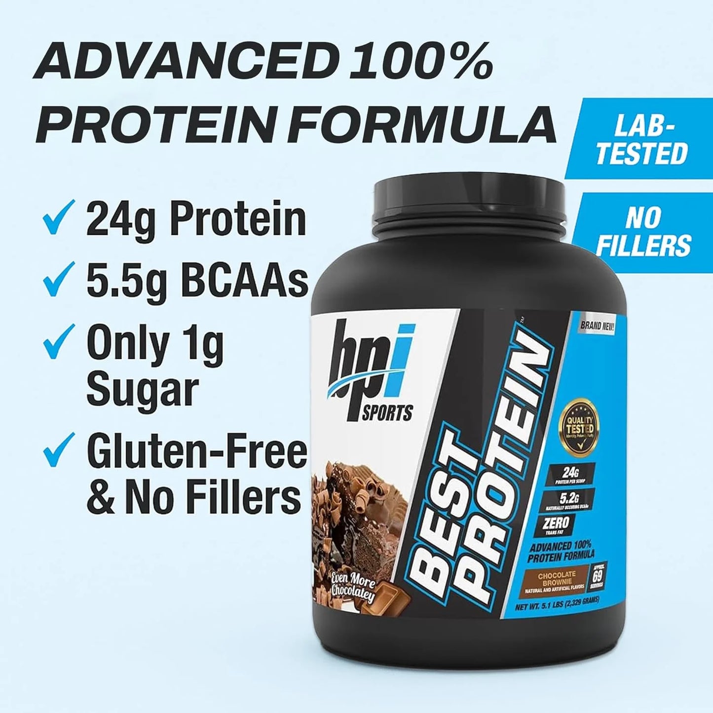 Best Protein Powder, 100% Whey Blend for Muscle Growth & Recovery, Chocolate Brownie, 5.1 Lbs (69 Servings)