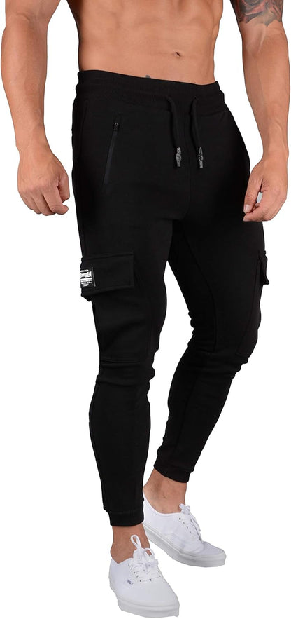 Mens Minimalist Slim Fit Joggers | Skinny Fit Sweatpants with Extra Pockets | 225 Black XL
