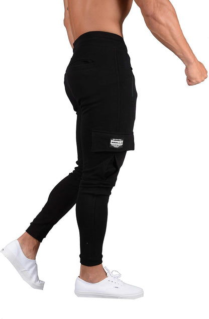 Mens Minimalist Slim Fit Joggers | Skinny Fit Sweatpants with Extra Pockets | 225 Black XL