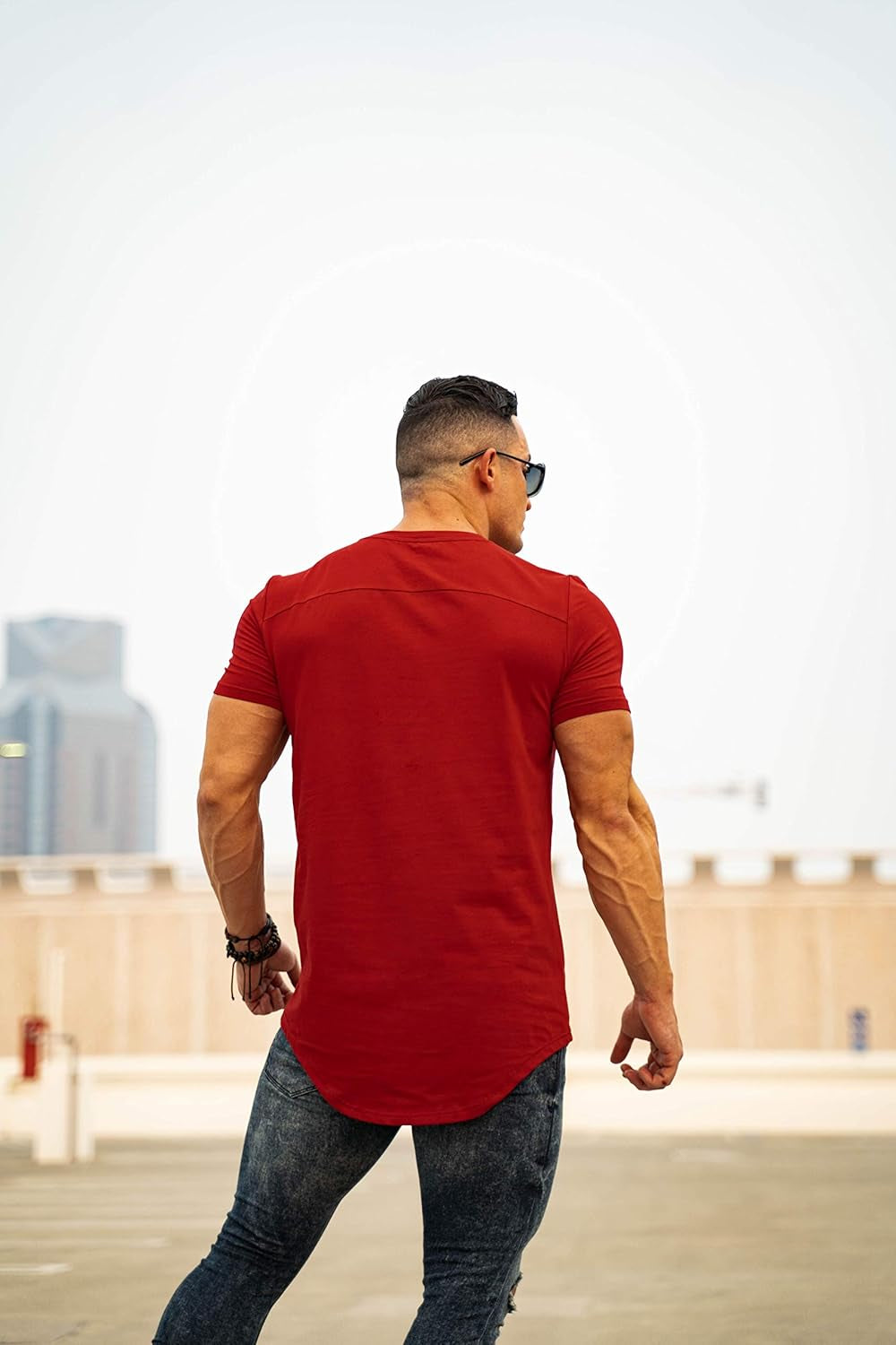 Mens Designer Fitted T-Shirts Long Drop Cut Tee Workout Gym 402