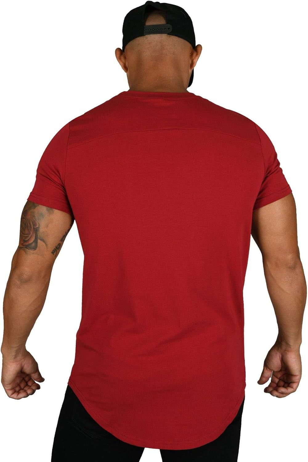Mens Designer Fitted T-Shirts Long Drop Cut Tee Workout Gym 402