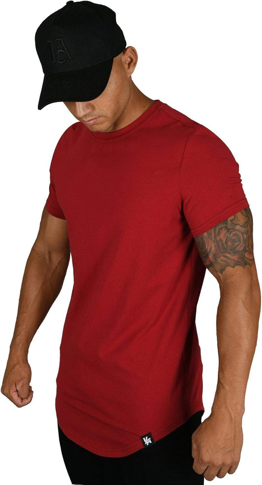 Mens Designer Fitted T-Shirts Long Drop Cut Tee Workout Gym 402
