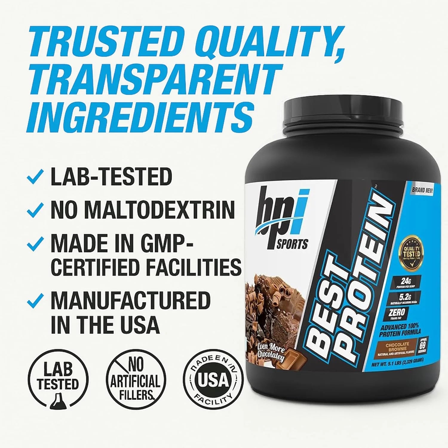 Best Protein Powder, 100% Whey Blend for Muscle Growth & Recovery, Chocolate Brownie, 5.1 Lbs (69 Servings)