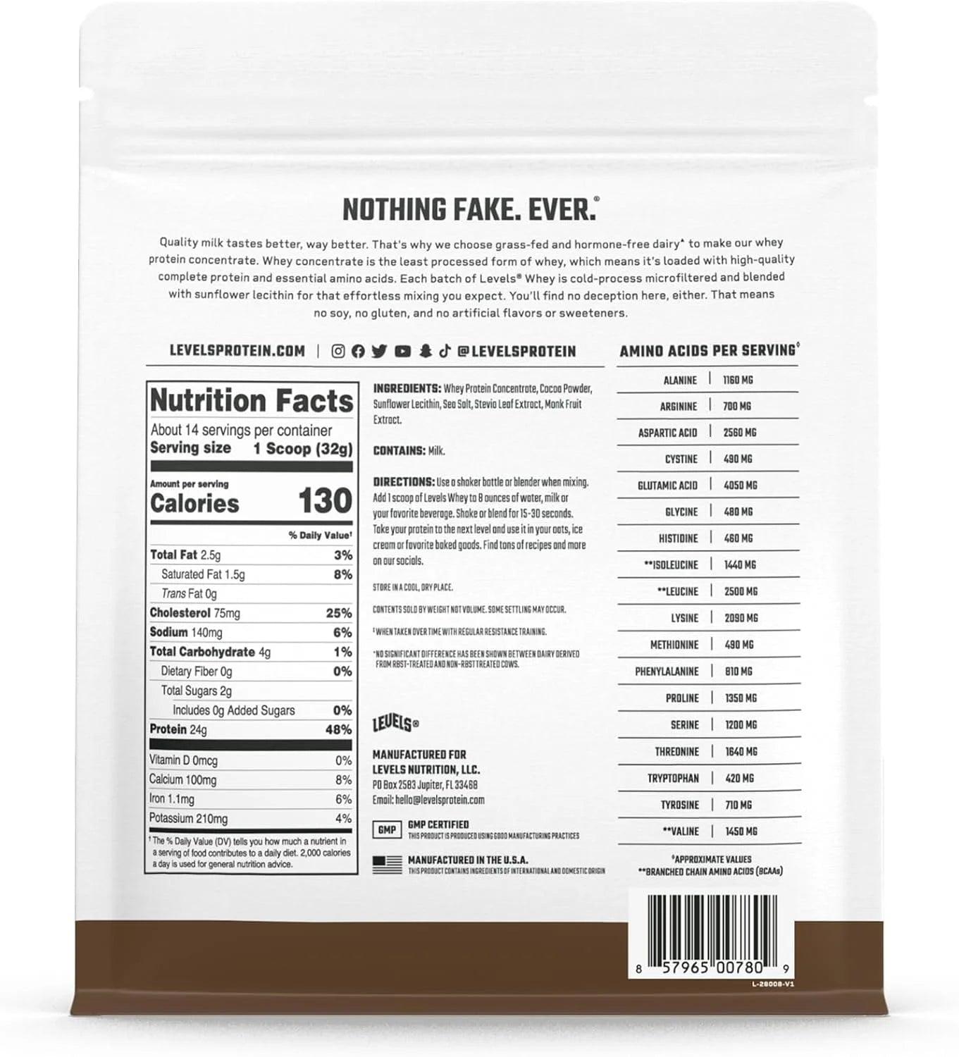 Grass Fed 100% Whey Protein Powder, No Hormones, Double Chocolate, 1LB