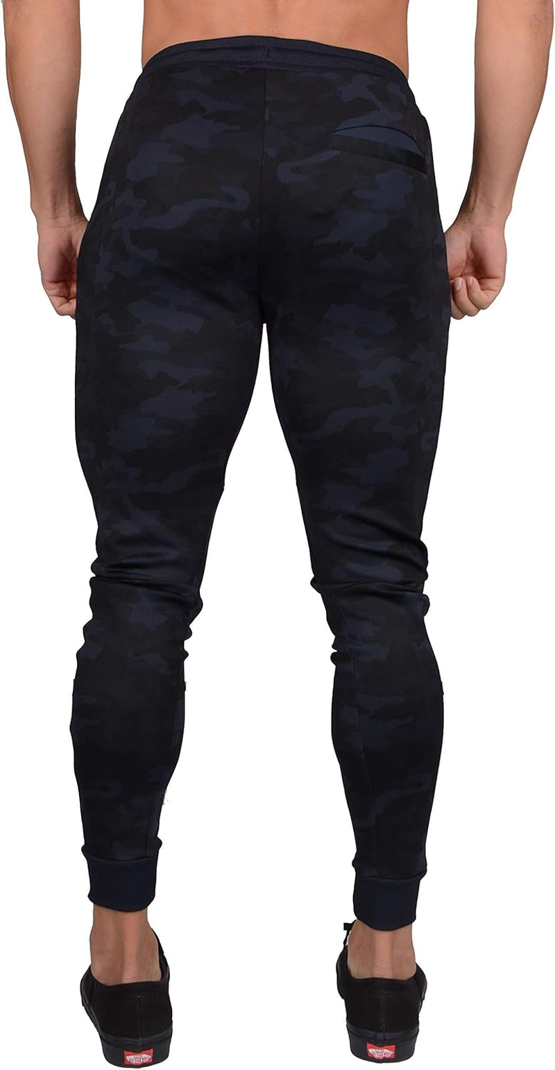 Slim Fit Gym Pants for Men | Joggers Tapered Sweatpants | Workout Track Athletic | Zipper Pocket 229 Camo Black M