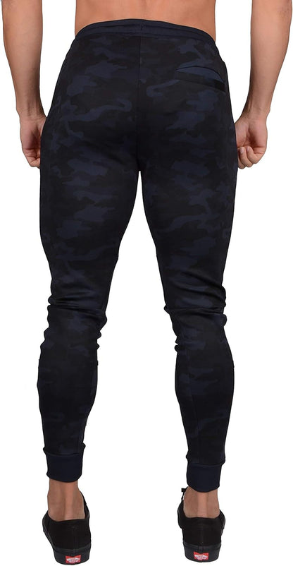 Slim Fit Gym Pants for Men | Joggers Tapered Sweatpants | Workout Track Athletic | Zipper Pocket 229 Camo Black M