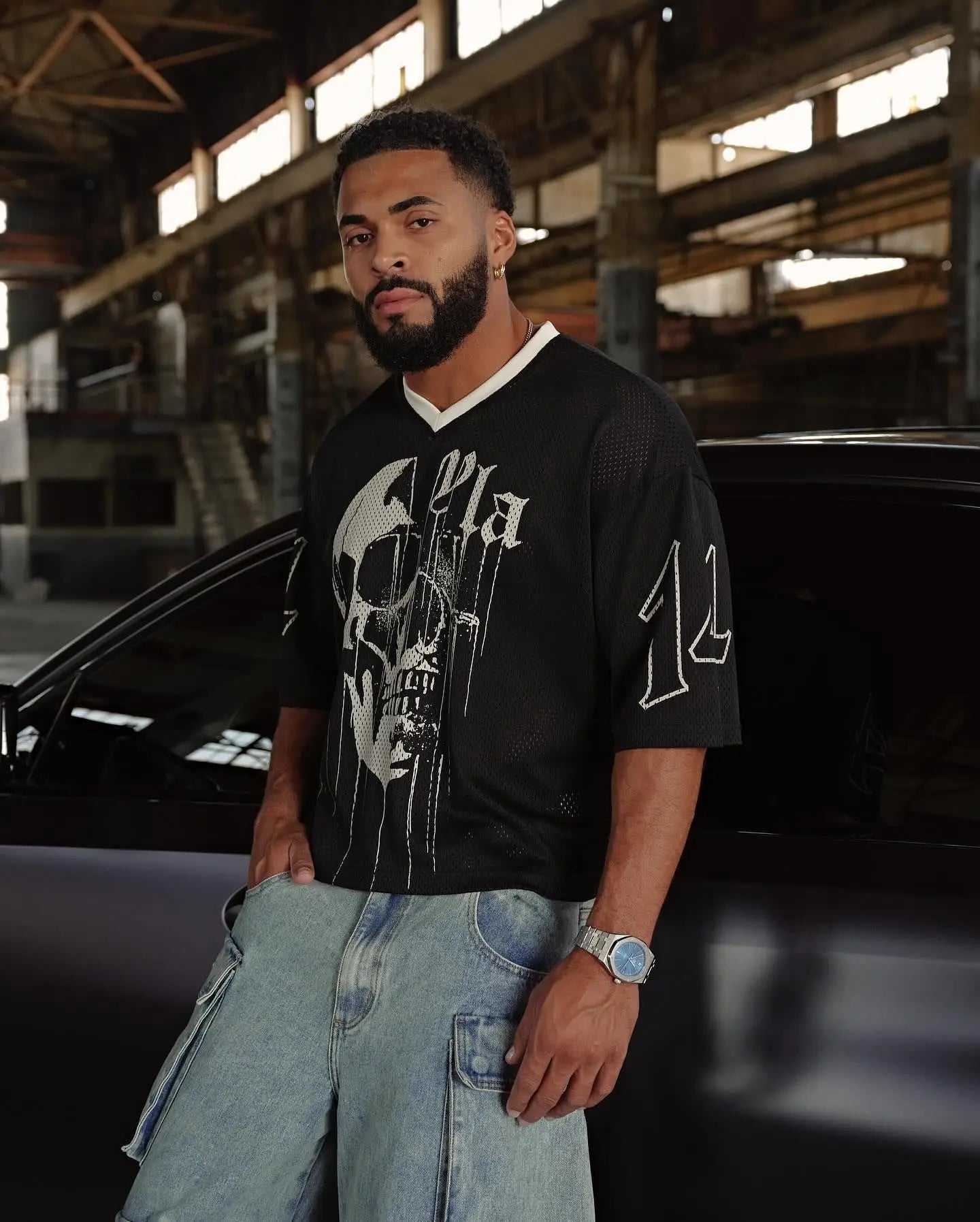 Summer New YA Trendy Brand Super Large T-Shirt Men Sports Fitness Quick Drying Breathable Large Mesh Printed Short Sleeve Top