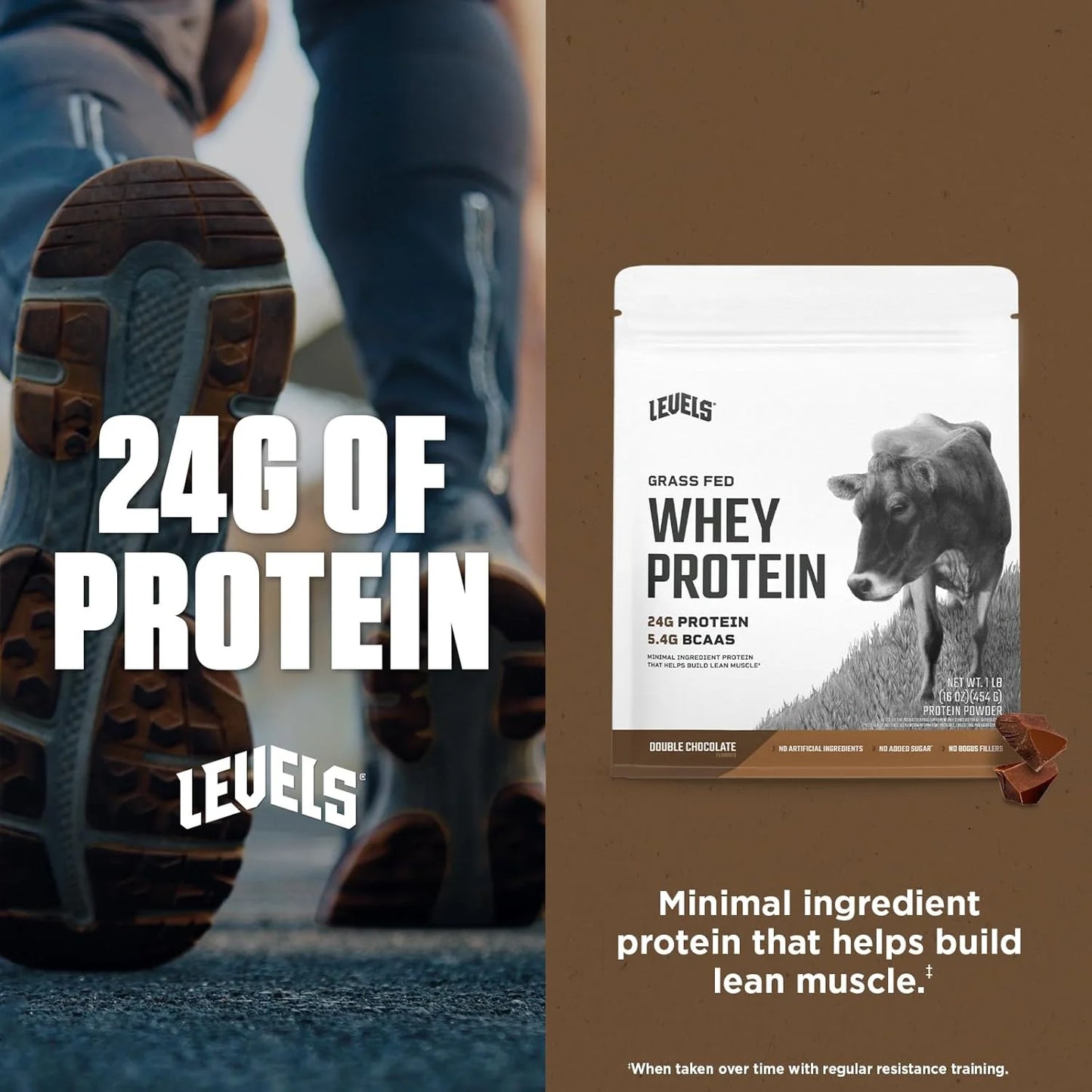 Grass Fed 100% Whey Protein Powder, No Hormones, Double Chocolate, 1LB