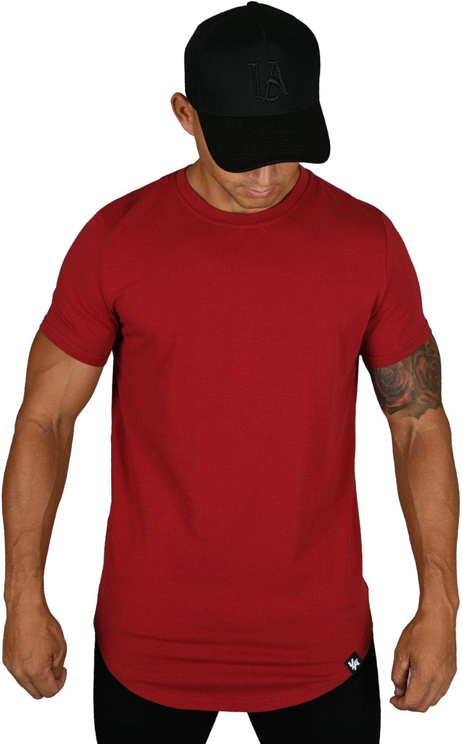 Mens Designer Fitted T-Shirts Long Drop Cut Tee Workout Gym 402