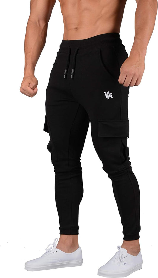 Mens Minimalist Slim Fit Joggers | Skinny Fit Sweatpants with Extra Pockets | 225 Black XL
